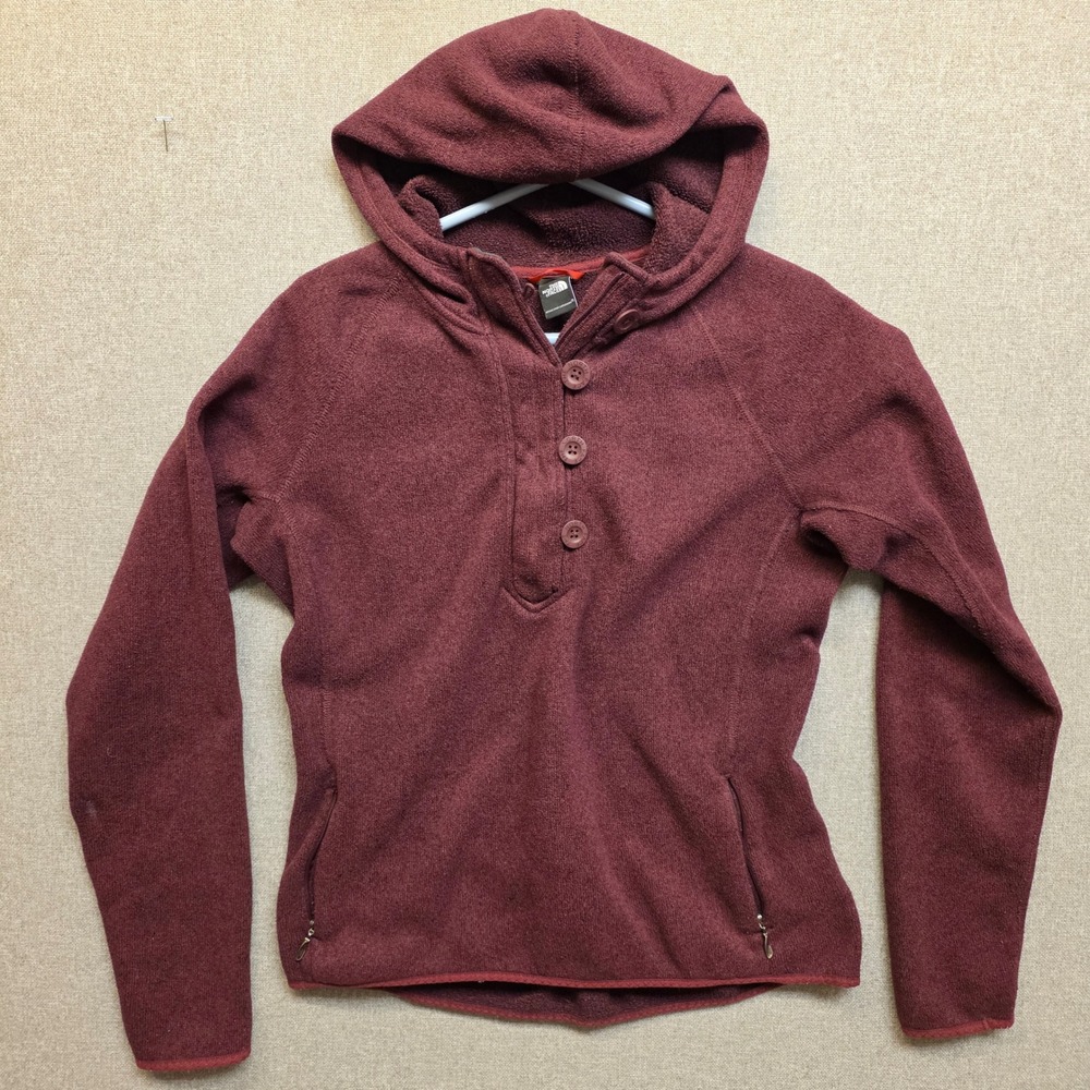 The North Face Womens Fleece Hoodie Burgundy Maroon Henley Pullover 0405
